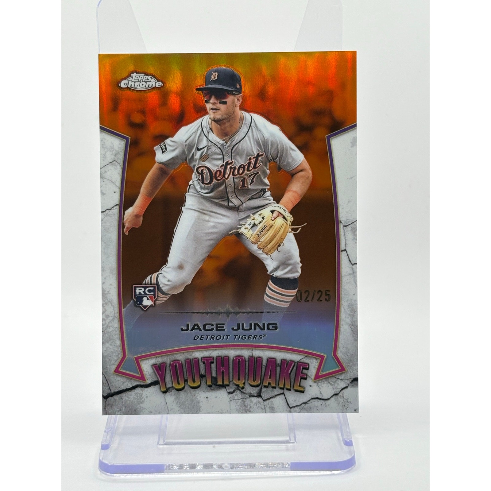 2025 Topps Chrome Jace Jung Rookie YouthQuake Orange Refractor 2/25 SP Tigers RC