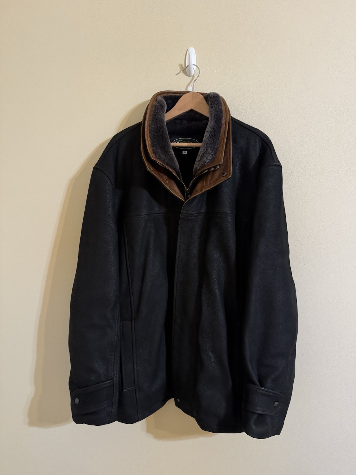 Overland Jack Frost Leather Coat Shearling Lining Black 52