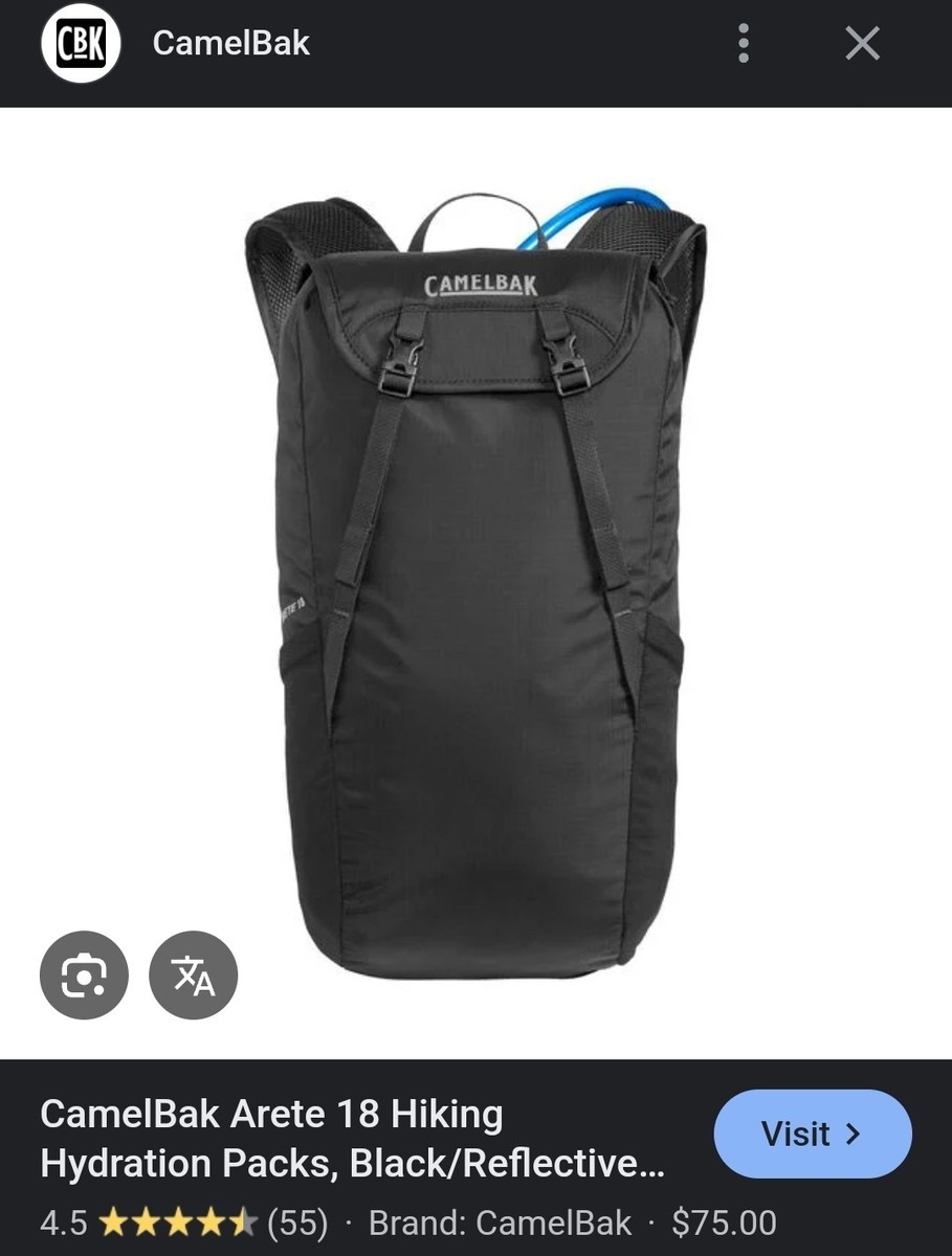 Camelbak Arete 18 Black Lightweight Hydration Pack Backpack With