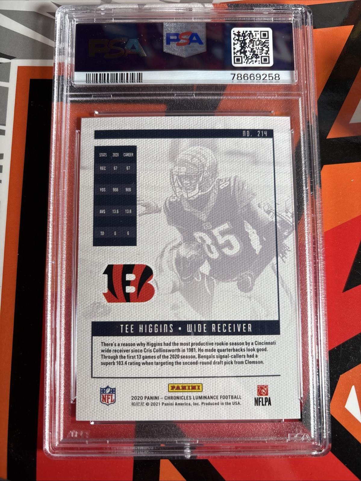 2020 Panini Chronicles Foot- Luminance Teal Tee Higgins #214 RC PSA 10 POP 6 view 4
