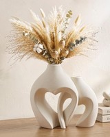 Keramikvasen Herzform Weiß Blumenvase Boho Tischdeko Modern 2Er Set
