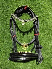 Dressage Leather Bridle Green Stylish Crystal Brow-band With Softy Padding.