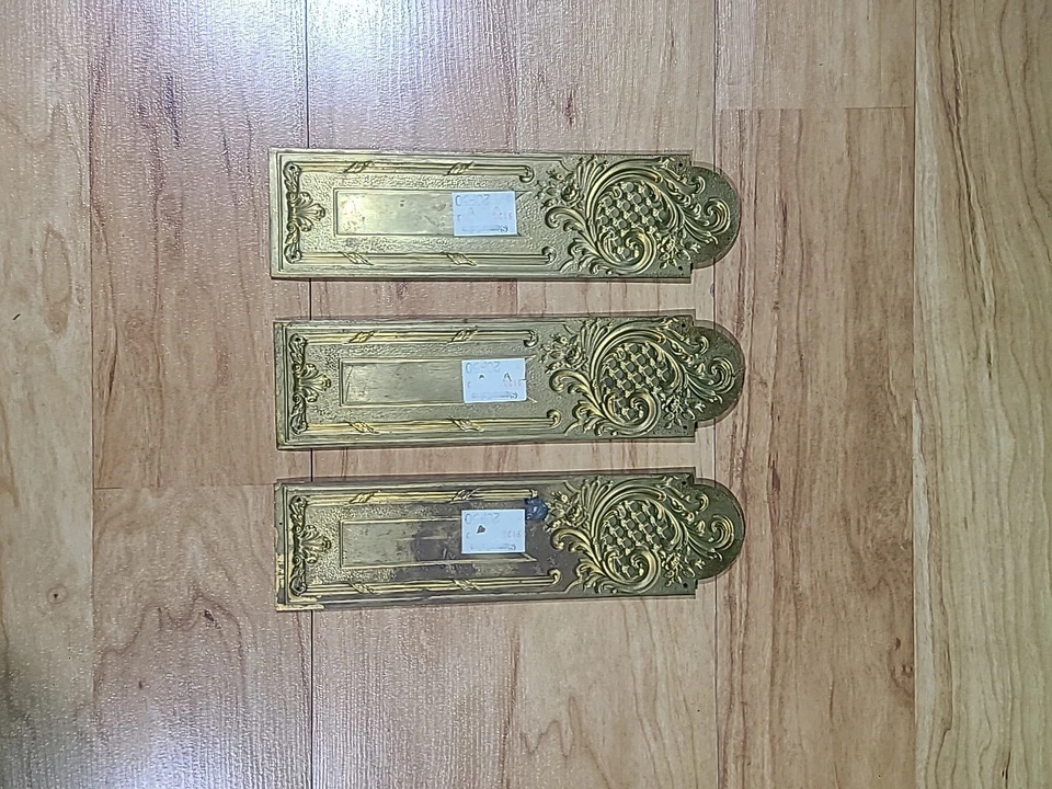 Старинная викторианская 3-латунная нажимная дверная ручка херувим рококо - Изображение 2 из 4