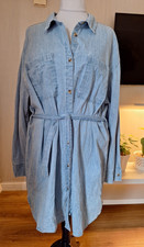 ASOS Denim Light Wash Button Up Belted Shirt Dress Plus Size 20 / 22 Tall Long