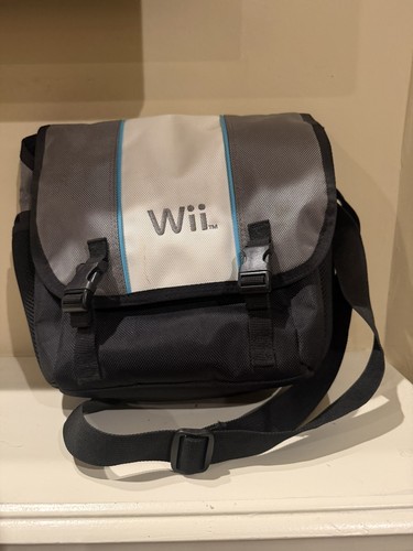 Nintendo Wii Console Travel Messenger Bag Black Grey Blue Padded Carrying Case 