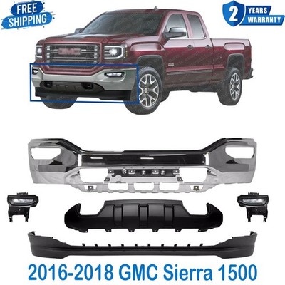 Front Bumper Face Bar Chrome & Fog Lights Assembly For 2016-2018 GMC Sierra 1500