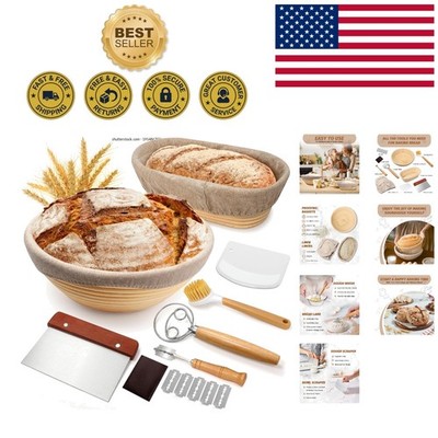 9-Piece Sourdough Proofing Basket Set: 9'' Round & 10'' Oval with Clean Liners
