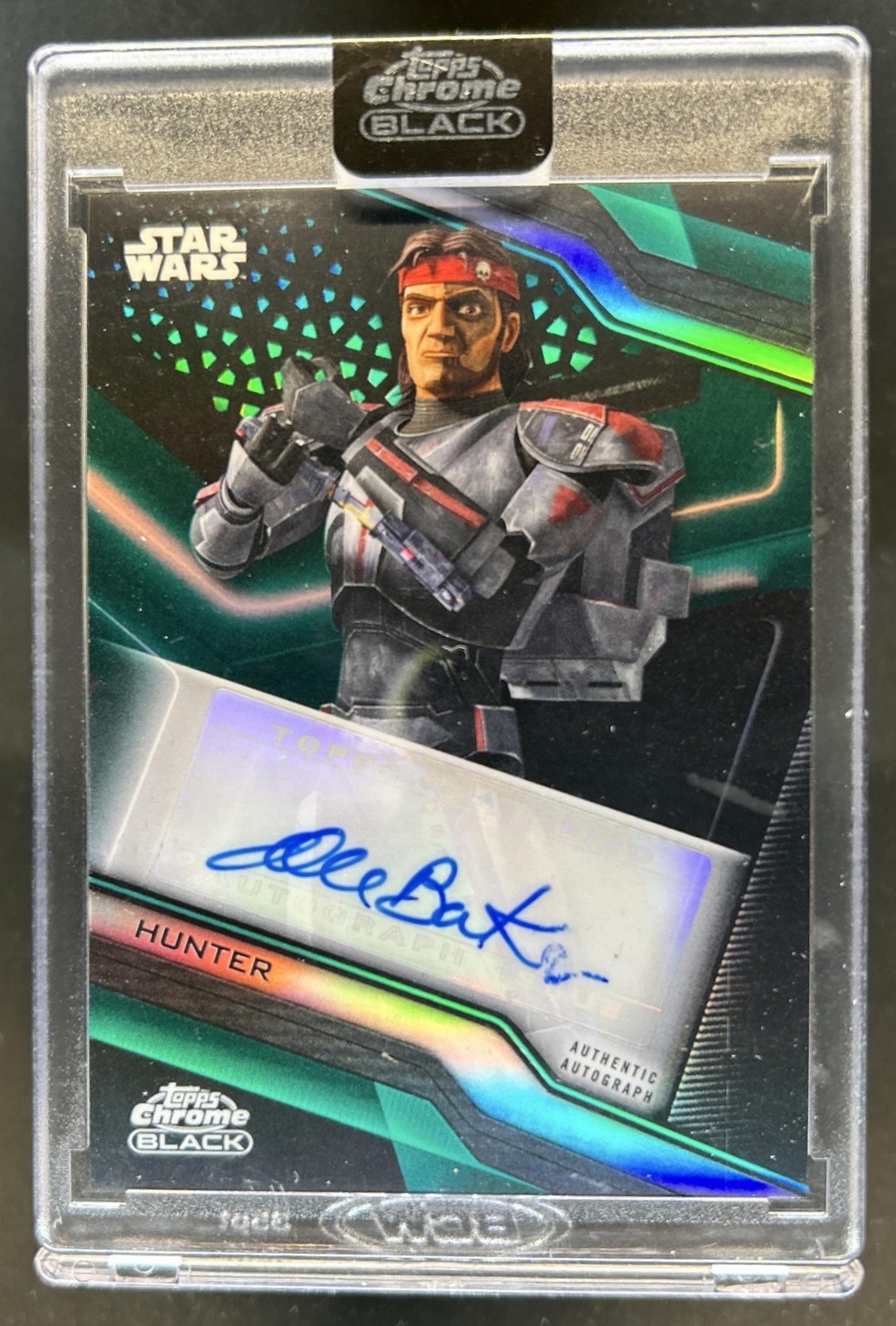 2022 Topps Chrome Black Star Wars Dee Bradley Baker Auto Green Refractor #/99