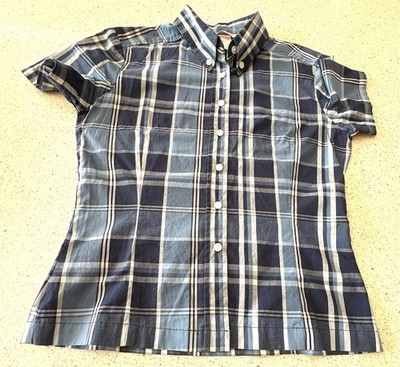 Espirit Basix Women s Blue Button Down Plaid Blouse Size Small Pre-own