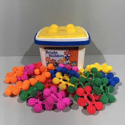 Vintage Discovery Toys Bright Builders COMPLETE 24 Star Blocks, Bucket