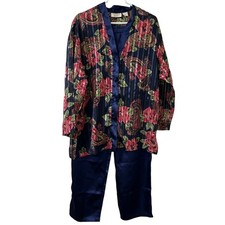 Victoria's Secret Vtg Women Sz Small Gold Label Long Sleeve Blue Paisley Pajamas