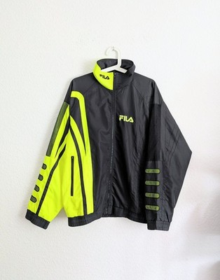 Vintage 90s FILA Trainingsjacke Windbreaker Neon Schwarz Gr. M Gorpcore Retro