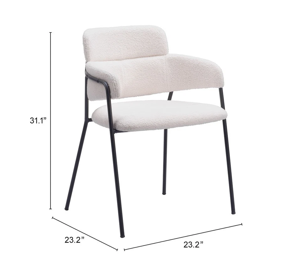 Silla de comedor tapizada de poliéster de tela de oveja Zuo Marcel en crema/negro Foto 3 de 4