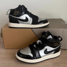 Nike Air Jordan 1 Mid Black/Metallic Silver Kids Sneakers FZ3937-001- SZ 12 C