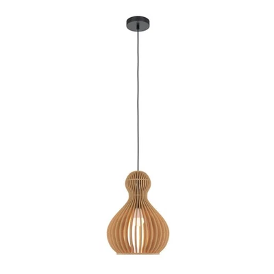 Pendelleuchte Thor Metall Holz E27 D: 30 cm Schwarz Beige - Bild 1 von 4