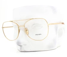 Prada Eyeglasses VPR A58 5AK-1O1 Glasses Polished Gold Metal 56mm with Pouch