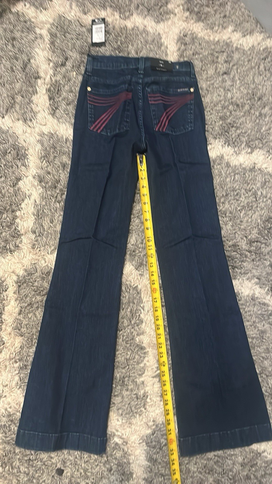 7 For All Mankind Flared Jeans Blue Embroidered Accents Mid Rise 5-Pocket Women