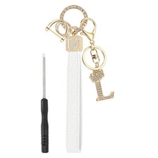 Leather Wristlet Keychain, Crown Design Letter l Keychains