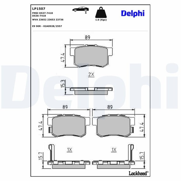 Delphi BremsbeläGe Ohne ZubehöR Hinten Rechts Links FüR Suzuki SX4 Sx4 /-image