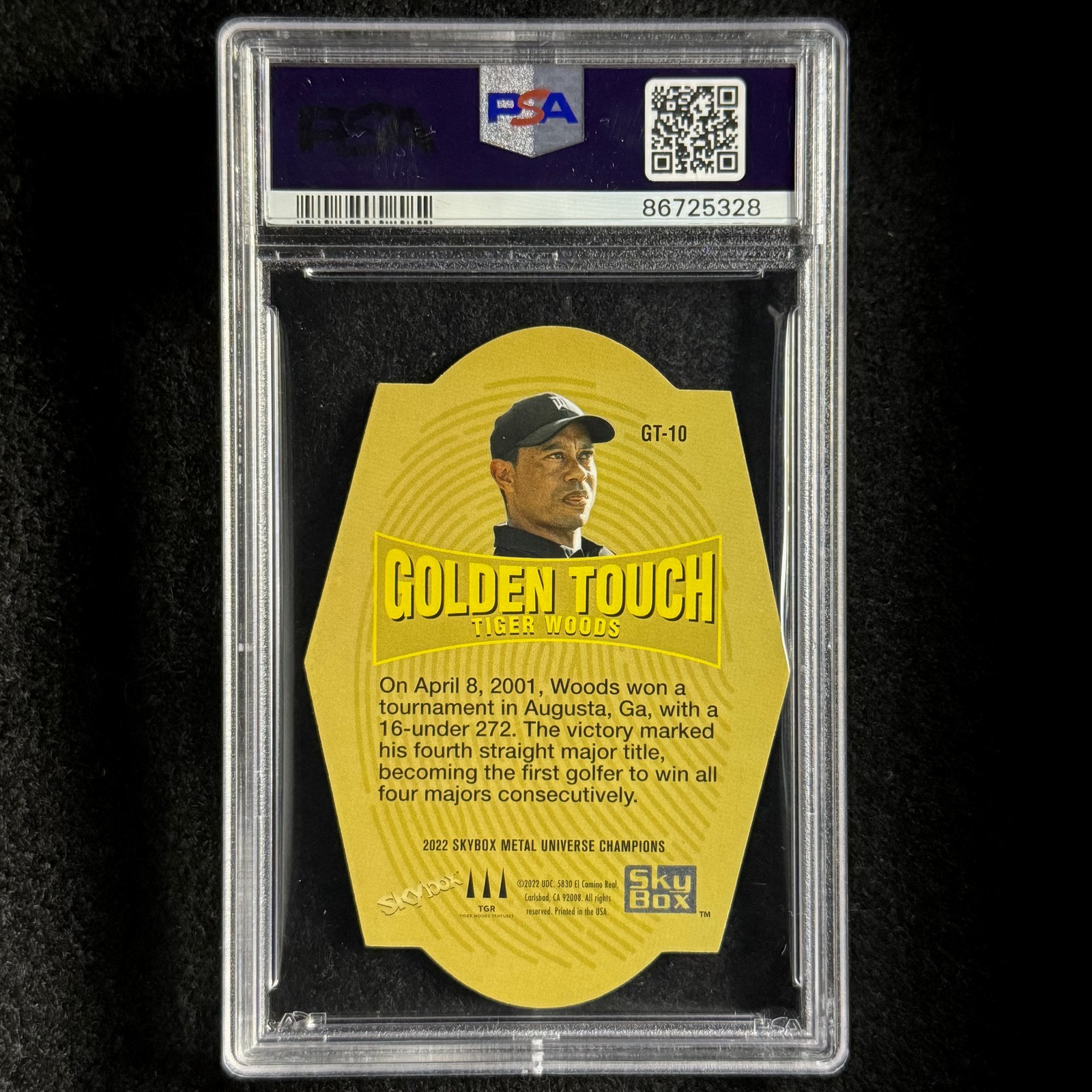 Tiger Woods 2022 SkyBox Metal Universe Champions Golden Touch #GT10 PSA 9 view 2