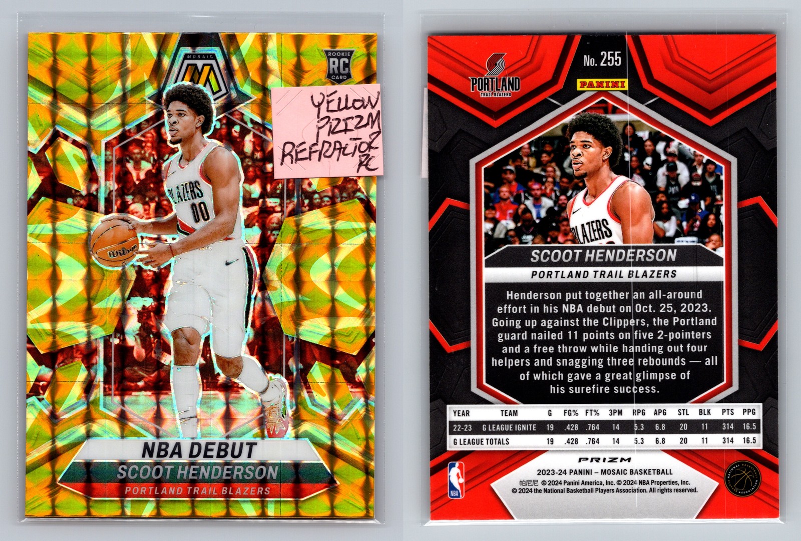 2023-24 Panini Mosaic #255 Scoot Henderson Reactive Yellow