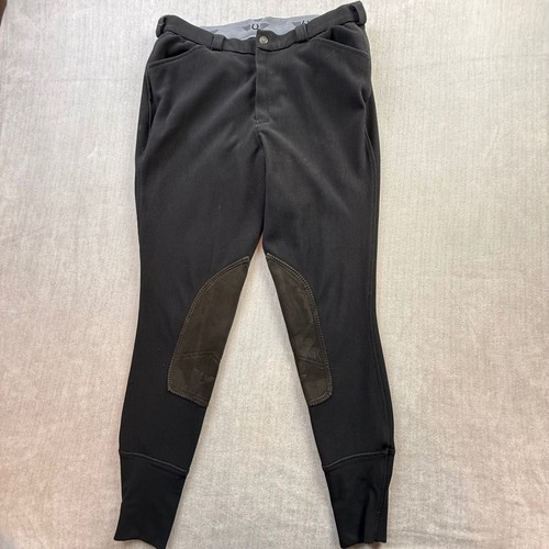 TuffRider Mens Ribbed Equestrian Breeches Black Knee Patch Riding Pants 32