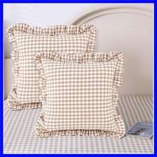 Cotton Ruffle Pillow Covers 20x20 in Taupe/White - Rustic Farmhouse Style