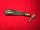 RARE CIVIL WAR SOLDIER'S STITCHED LEATHER SHOT POUCH / HAND CARVED WOOD SPOUT