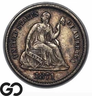 1871 Seated Liberty Half Dime, Choice XF++, Nice Album Toner