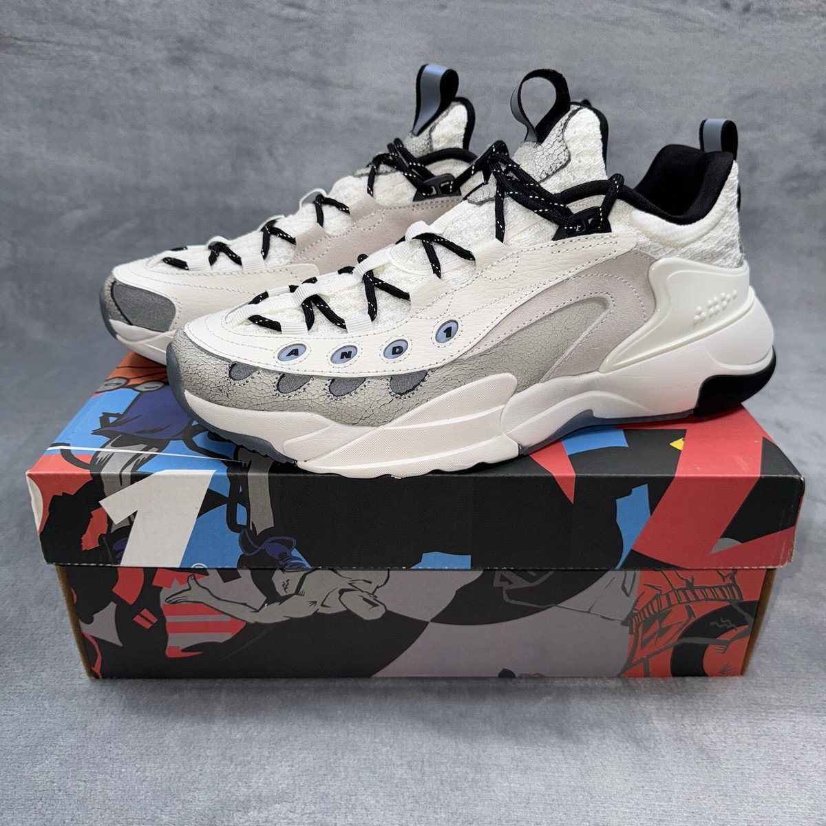 And1 Marauder Basketball Shoes White Black Gray Iridescent