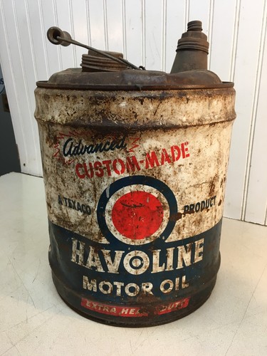 Vintage Havoline 5 Gallon Motor Oil Can Wood Handle 1940s | eBay