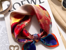 100 Mulberry Silk Scarf Women red flower Kerchief Square Bandana Wrap 53X53cm