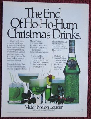 1981 SUNTORY Midori Melon Liqueur Print Ad ~ End Ho-Hum Christmas, Drink Recipes