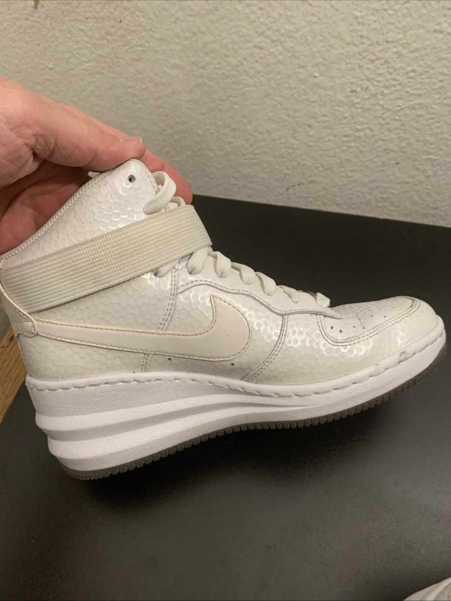 Nike Lunar Force Sky Premium High Triple White W 654850-101 Women Sz