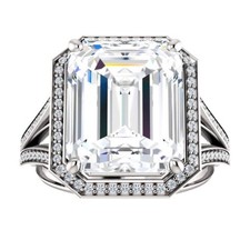 5.50 Carat Genuine Diamond Emerald Cut Halo Ring in 18K Gold 