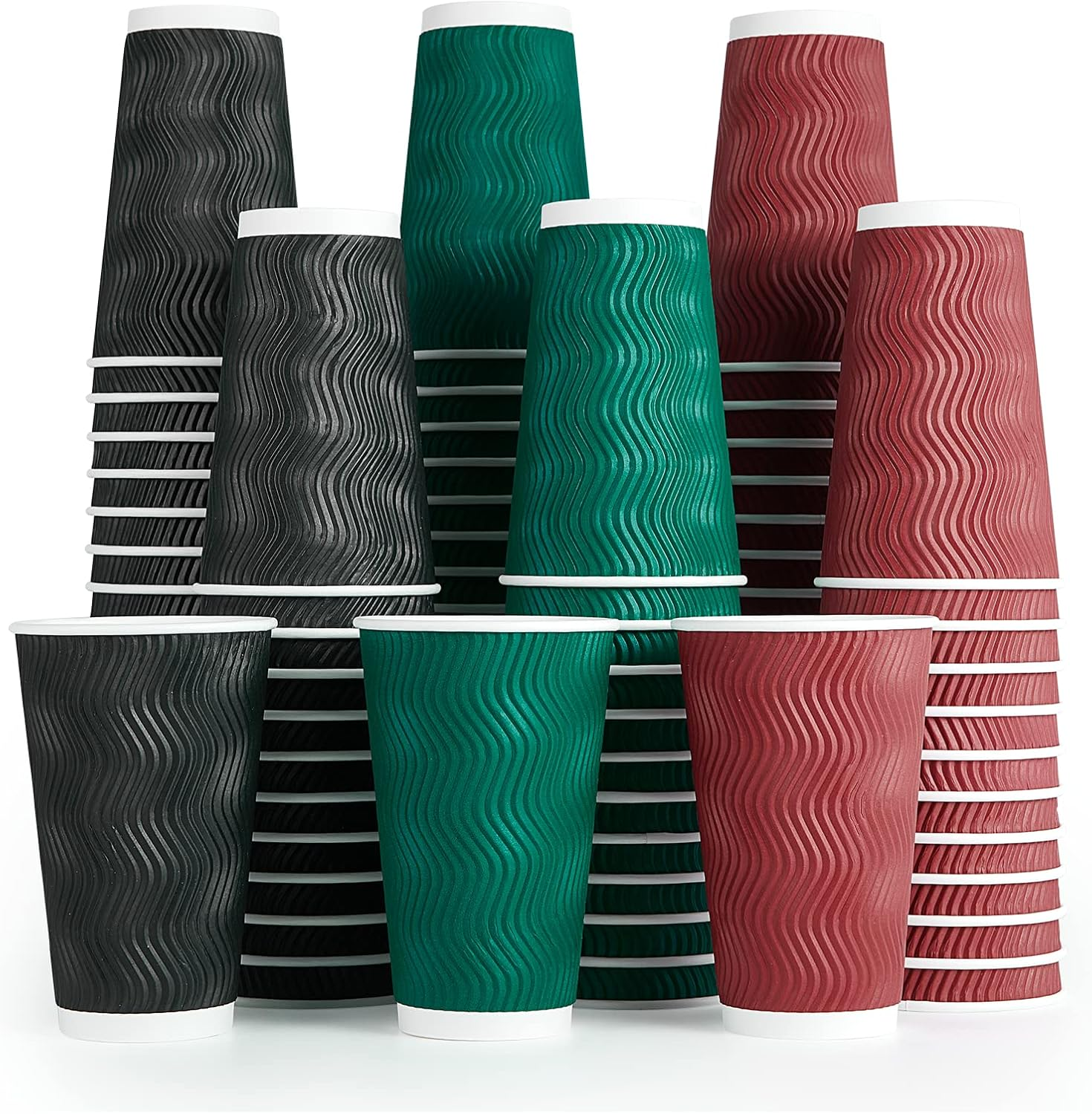 16 Oz Paper Coffee Cups, 90 Count Multicolor Disposable Coffee Cups, Insulated R