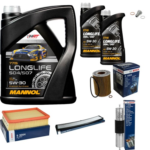 BOSCH Inspektionspaket 7 L MANNOL 5W-30 Longlife für BMW 3er E46 320i 323i 323