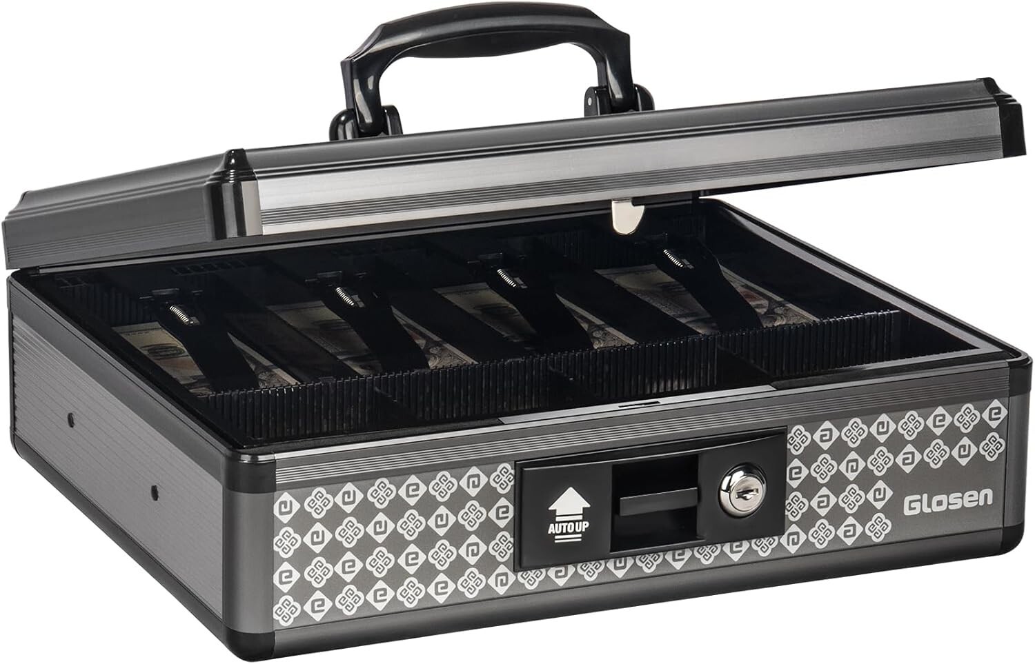 Extra Large Cash Box with Key Lock & Removable Coin Tray - Elegant Black Design