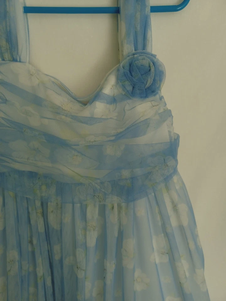 BONNIE JEAN SZ 14 Girls Dress Blue/White Lined Floral Print w/Rose, Sash Was $49 - Image 3 of 4