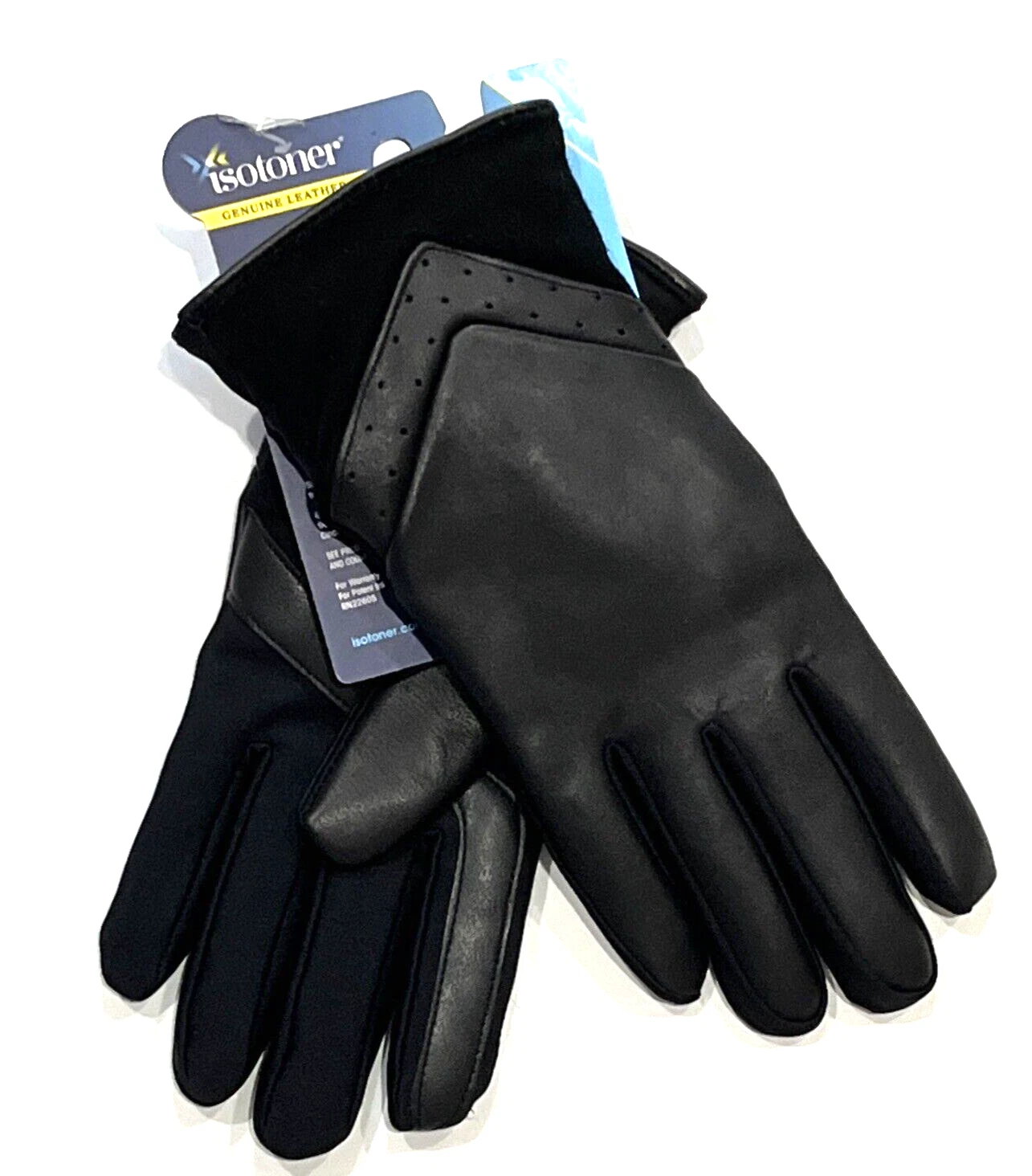 Isotoner Fleece Lined Sleekheat Leather Smartouch Gloves - L / XL - Black