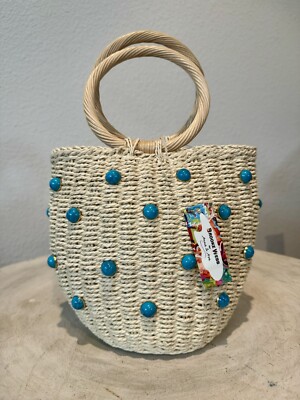 Anna & Ava x Brooke Webb Turquoise Bucket Clutch Straw Paper Purse| New Tag $178