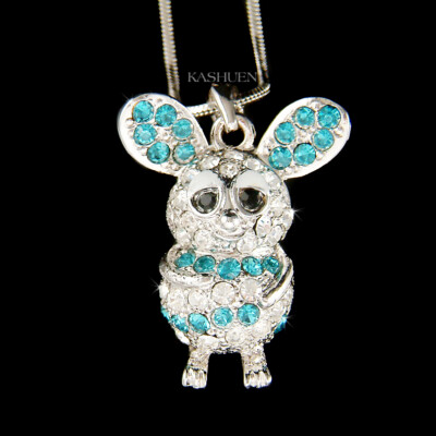 3D Blue Mouse Hamster Rat Gerbil Chinchilla made with Swarovski Crystal Necklace