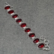 Faceted Mozambique Garnet Oval Shape Gemstone Handmade Gift Jewelry Bracelet 8"