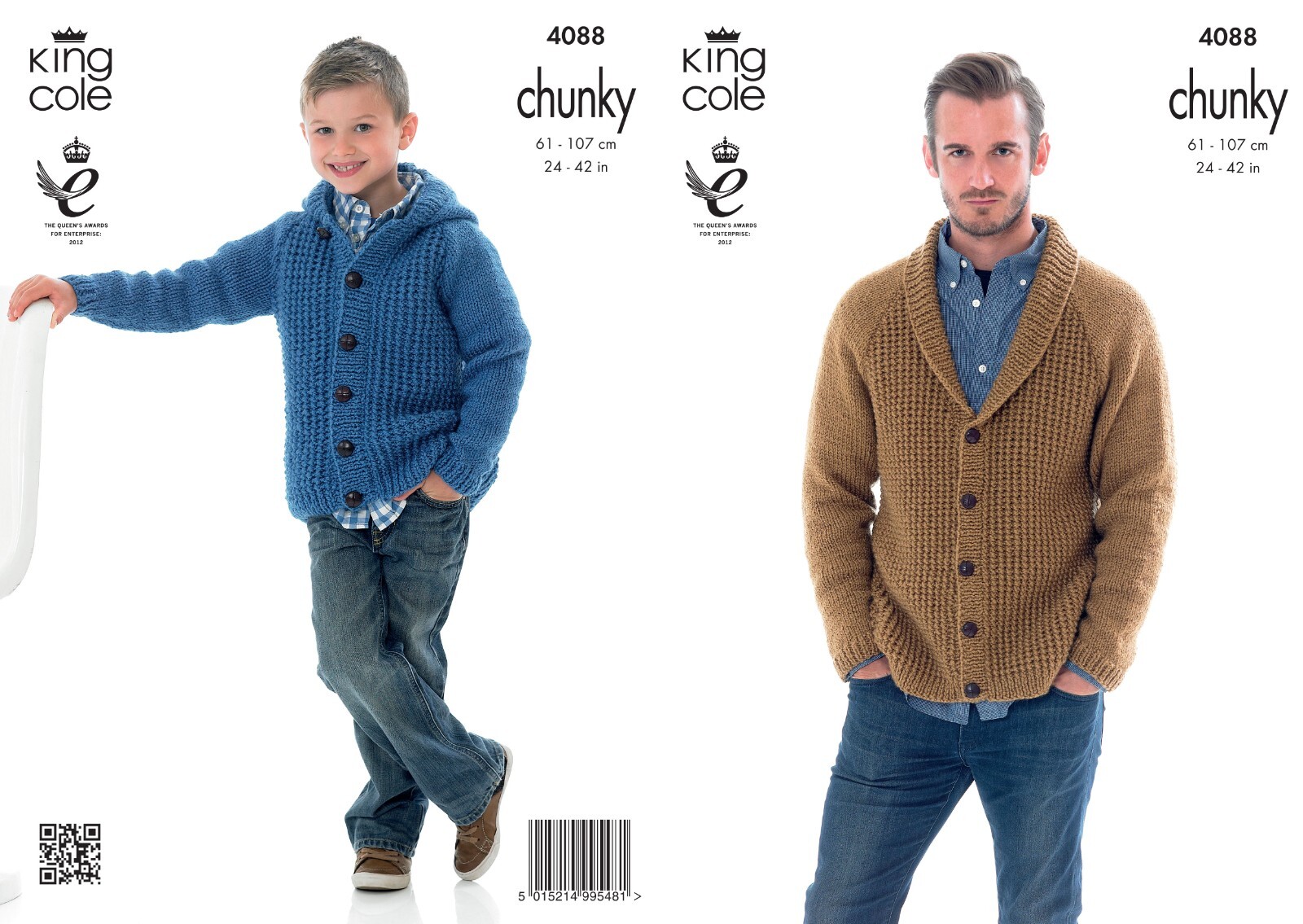 King Cole Chunky Knitting Pattern - 4088 Boy's & Men's Cardigan & Hoodie