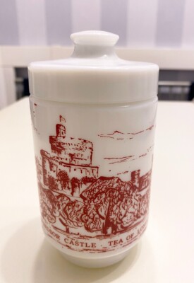 Teedose, Arcopal Opalglas Windsor Castle TEA OF LONDON, weiß/rot