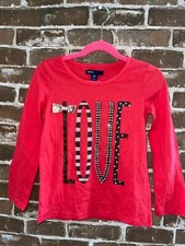 NWT GAP KIDS GIRLS XS 4-5 LOVE GRAPHIC TEE T LONG SLEEVES BLING BOW RHINESTONES