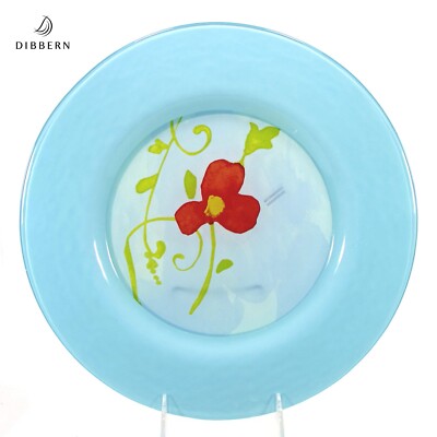 Dibbern Germany KRISTINA - BLUE 13'' Platter Plate Glass Hand Painted Flowers