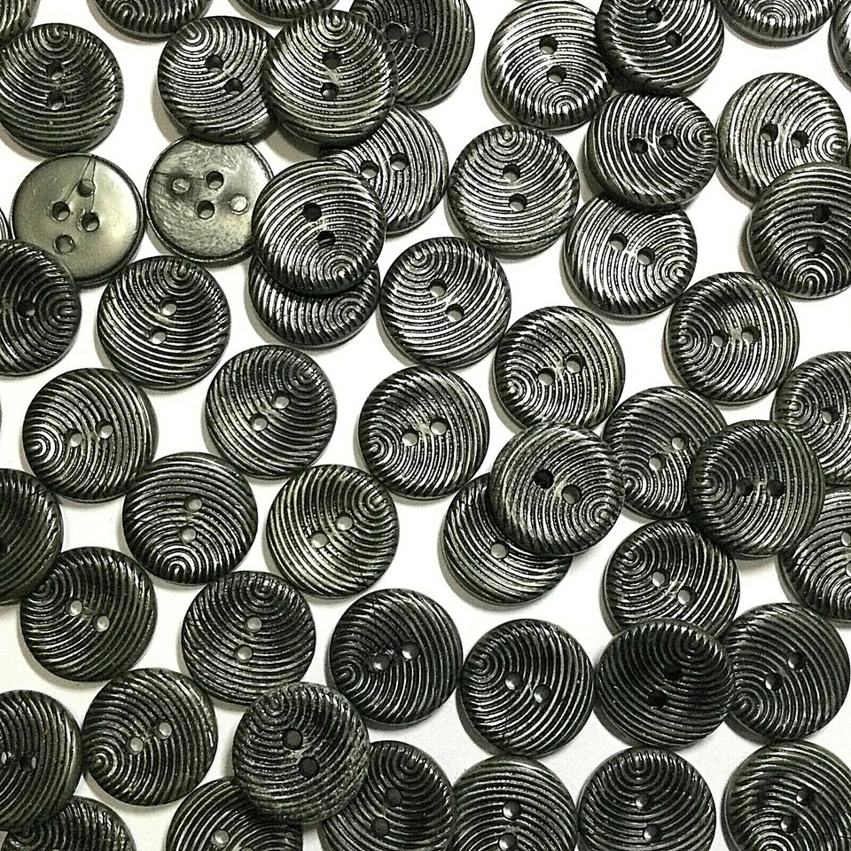 Hot! Small Shirting Shirt Washable Button Gray/Black w/Mod Lines 15mm 5/8" 2hole - Image 2 of 3