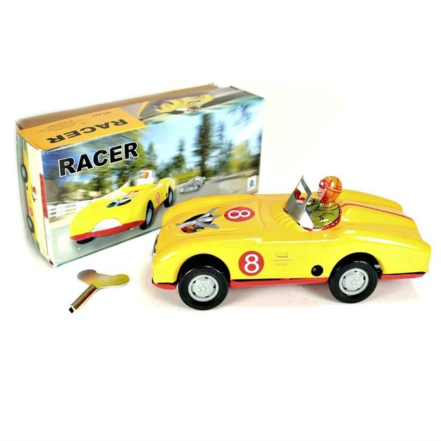 Tin Toy Race Car Collectible Classic Wind Up Yellow Racer W Rider Vintage Style For Sale Online Ebay