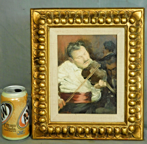 Walter Simpson Parke Oil Painting Violinist Man Restaurant Trattoria Miniature - Afbeelding 1 van 11
